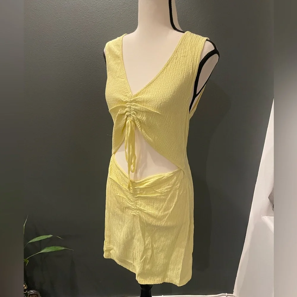 Free People Laila Cutout Mini Dress Small Lemon Yellow NWT